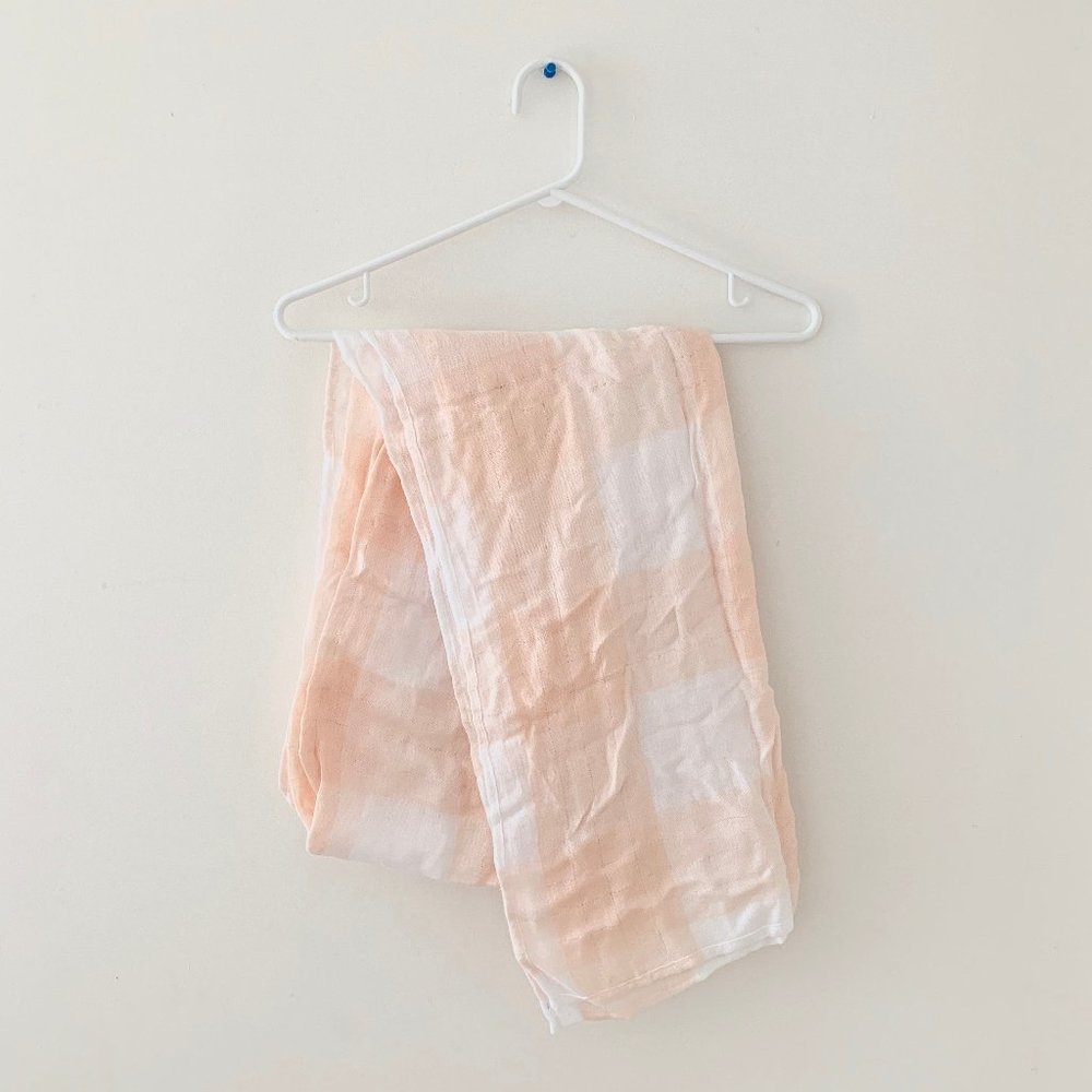 3/$20 Peach White Plaid Large Scarf Silver